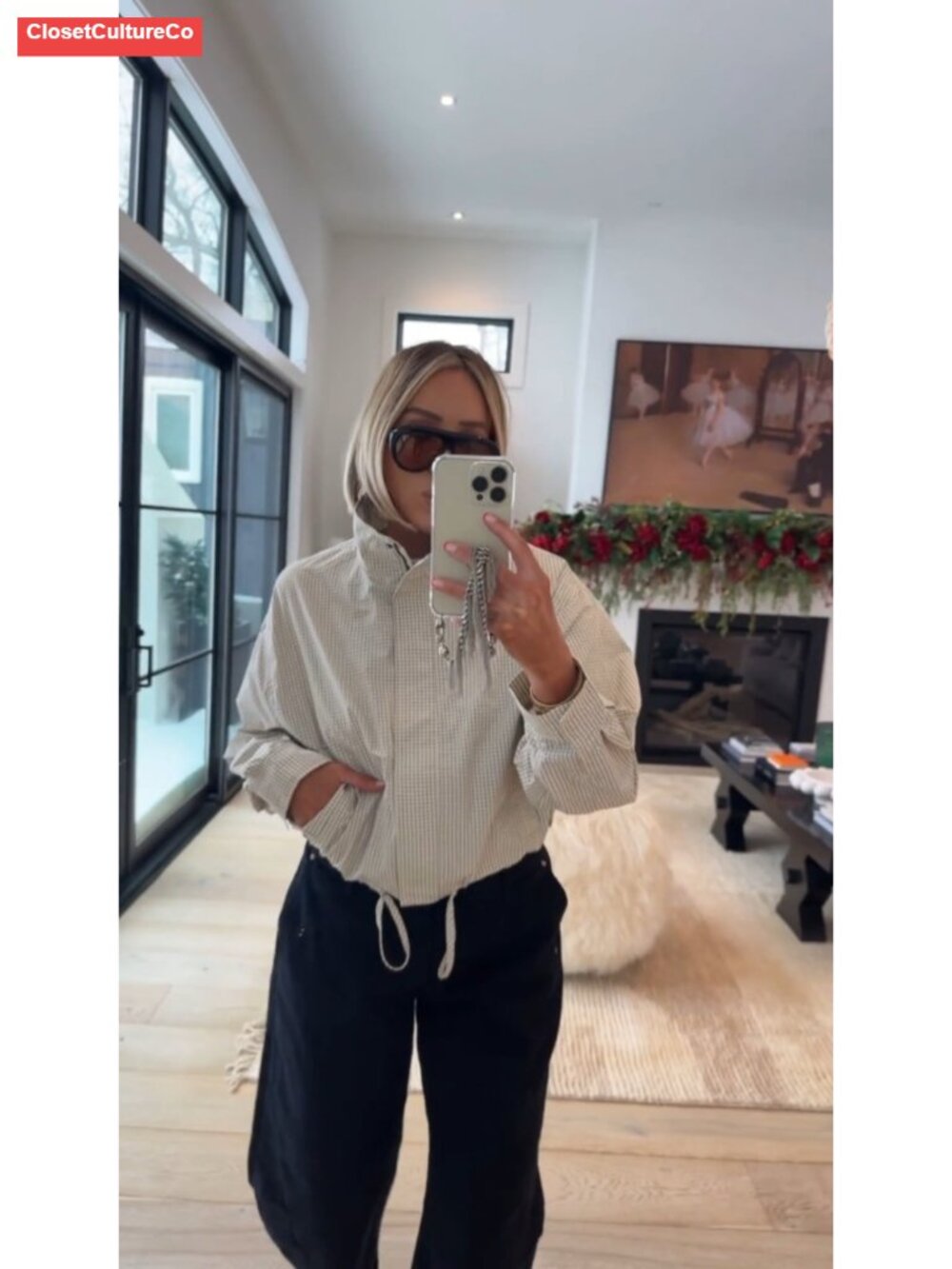 Women's High Neck Plaid Jacket Drawstring Hem Long Sleeve Casual Coat - Picture 6 of 6